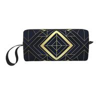 Modello Art Deco senza soluzione di continuità blu e dorato, Borsa per il trucco Borsa per cosmetici Borsa da toilette da viaggio portatile Borsa per trucco Organizer
