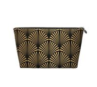 Modello Art Déco senza soluzione di continuità in oro nero, Borsa da toilette Borsa per trucco Borsa per cosmetici Borsa da toilette da viaggio portatile