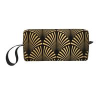 Modello Art Déco senza soluzione di continuità in oro nero, Borsa per il trucco Borsa per cosmetici Borsa da toilette da viaggio portatile Borsa per trucco Organizer