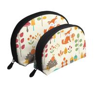 Modello autunnale con stampa animalier di uccelli gufo volpe scoiattolo, Borsa per trucco a conchiglia Portamonete da donna Borsa da toilette piccola Borsa per cosmetici 2 pezzi
