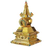 Modello buddista tibetano Stupa, in lega d'oro e resina, ornamento da scrivania con pietre preziose turchesi e corallo, altezza 16,5 cm, decorazione regalo di buon auspicio