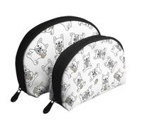 Modello carino bulldog francese, Borsa per trucco a conchiglia Portamonete da donna Borsa da toilette piccola Borsa per cosmetici 2 pezzi