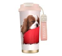 Modello Cavalier King Charles Spaniel,Tazza da caffè in acciaio inossidabile 316 con cordino, bicchiere termico da viaggio per auto, 500 ml