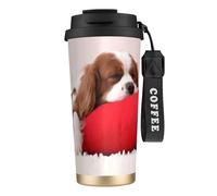 Modello Cavalier King Charles Spaniel,Tazza da caffè in acciaio inossidabile 316 con cordino, bicchiere termico da viaggio per auto, 500 ml