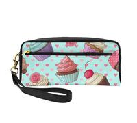 Modello cupcake stampato, Borsa per il trucco Borsa per cosmetici Borsa da viaggio portatile da toilette Astuccio in pelle per donne e ragazze