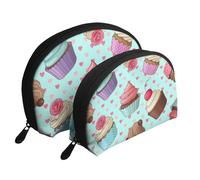 Modello cupcake stampato, Borsa per trucco a conchiglia Portamonete da donna Borsa da toilette piccola Borsa per cosmetici 2 pezzi