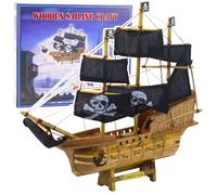 Modello da collezione decorativo di una nave pirata con vele nere 33x29cm