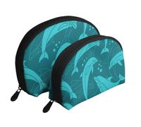 Modello dei delfini, Borsa per trucco a conchiglia Portamonete da donna Borsa da toilette piccola Borsa per cosmetici 2 pezzi