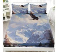 Modello Dell'Aquila Della Montagna Innevata Lenzuolo con Angoli Matrimoniale Per Ragazzi e Ragazze 120x200 cm Mondiale Adatto a Bambini e Adulti, Tasca Extra Profonda 30 cm Microfibra con 2 Federe