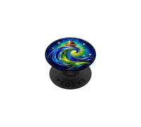 Modello di arte della barca a vela giocattolo dell'onda del mare blu elettrico PopSockets PopGrip Adesivo