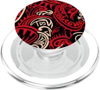 Modello di arte polinesiana stile tatuaggio tribale nero e rosso PopSockets PopGrip per MagSafe