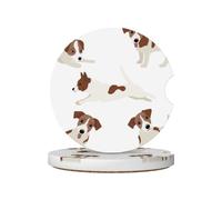 Modello di cane Jack Russell Terrier, Sottobicchieri per portabicchieri auto, confezione da 2, sottobicchieri in ceramica assorbente con base antiscivolo in sughero.