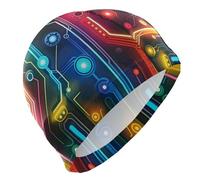 Modello di circuito stampato per bambini in stile cartone animato, modello arcobaleno, cappello da nuoto per principianti, cappelli da nuoto impermeabili per capelli corti per donne, protezione dei ca