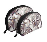 Modello di cristallo di diamante astratto glitter stampato, Borsa per trucco a conchiglia Portamonete da donna Borsa da toilette piccola Borsa per cosmetici 2 pezzi