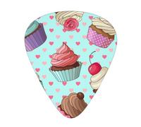 Modello di cupcake stampato,12 pezzi di plettri per chitarra, 3 plettri di diverso spessore per chitarra acustica, basso, ukulele