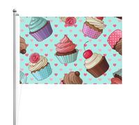 Modello di cupcake stampato,Bandiera da giardino, bandiera decorativa da cortile, bandiera bifacciale, 2x3 piedi, per esterni e interni