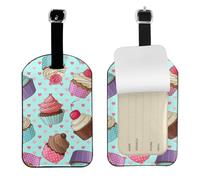 Modello di cupcake stampato,Etichette per bagagli in pelle PU, etichette per bagagli resistenti da viaggio, 2 pezzi