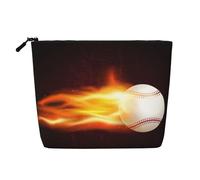 Modello di fiamma di fuoco da baseball ardente, Borsa per cosmetici in lino sintetico Borsa per trucco Borsa da viaggio portatile