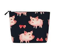 Modello di fiocco rosso con maialino carino, Borsa per cosmetici in lino sintetico Borsa per trucco Borsa da viaggio portatile