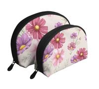 Modello di fiore cosmo disegnato a mano, Borsa per trucco a conchiglia Portamonete da donna Borsa da toilette piccola Borsa per cosmetici 2 pezzi