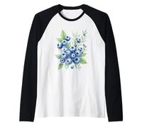 Modello di Frutta del Mirtillo dell'acquerello con Il Disegno Estivo delle Foglie Maglia con Maniche Raglan