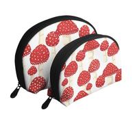 Modello di funghi rossi dell'agarico di mosca, Borsa per trucco a conchiglia Portamonete da donna Borsa da toilette piccola Borsa per cosmetici 2 pezzi