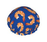 Modello di gamberetti Cuffia da doccia per frutti di mare Cuffia per capelli lunghi riutilizzabili da donna con fascia elastica Cappello da doccia a doppio strato per adulti Bambini