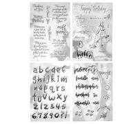 Modello di goffratura in silicone chiaro, parole di saluto numeri alfabeti impostati per la produzione di carte, scrapbooking, progetti artigianali