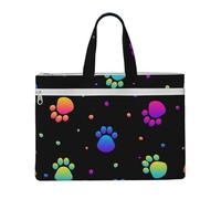 Modello di impronta di zampa arcobaleno animale,Borsa portadocumenti in tela con cerniera, borsa a mano, valigetta per scuola e ufficio