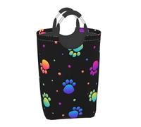 Modello di impronta di zampa arcobaleno animale, Cesto portabiancheria pieghevole, Grande contenitore portaoggetti resistente con manici, 50 litri