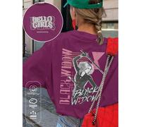 Modello di lettera ricamata anti-età, stampa vedova nera, maglietta da donna in cotone, stile college a coste contrastanti, abbigliamento sportivo da donna per la primavera e l'estate, top a maniche c