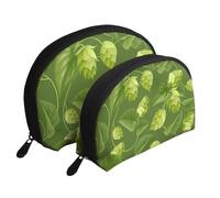 Modello Di Luppolo E Foglie Verdi, Borsa per trucco a conchiglia Portamonete da donna Borsa da toilette piccola Borsa per cosmetici 2 pezzi