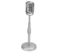 Modello di microfono vecchio stile simulato con base stabile e asta di supporto, stile retrò, set di accessori per fotografia (argento)