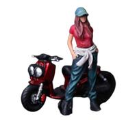 Modello di Motocicletta in 1:64 con Figura in Resina, Statuetta in Miniatura Dipinta a Mano, Piccole Persone per Ufficio, Casa delle Bambole, La, Ragazza