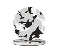 Modello di orca assassina Modello di pesce, Sottobicchieri per portabicchieri auto, confezione da 2, sottobicchieri in ceramica assorbente con base antiscivolo in sughero.