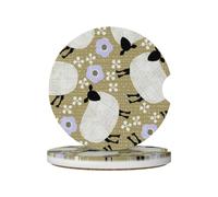 Modello di pecora lanosa, Sottobicchieri per portabicchieri auto, confezione da 2, sottobicchieri in ceramica assorbente con base antiscivolo in sughero.