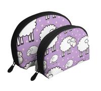 Modello di pecora simpatico cartone animato, Borsa per trucco a conchiglia Portamonete da donna Borsa da toilette piccola Borsa per cosmetici 2 pezzi