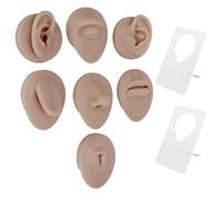 Modello di piercing in silicone morbido 7 pezzi, con basi a cremagliera in silicone alimentare, per la pratica dell'anatomia e la visualizzazione degli accessori, supporto in (Dark Skin)