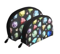 Modello di pietre preziose colorate, Borsa per trucco a conchiglia Portamonete da donna Borsa da toilette piccola Borsa per cosmetici 2 pezzi