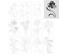 Modello di pittura di fiori, stencil per pittura di fiori,11 stencil per fiori per pittura su legno | Stencil per pittura floreale, recinzione da giardino, grandi stencil per fiori per pittura su bo