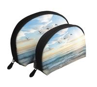 Modello di progettazione della spiaggia, Borsa per trucco a conchiglia Portamonete da donna Borsa da toilette piccola Borsa per cosmetici 2 pezzi