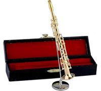 Modello di sassofono, mini sassofono ornamentale placcato oro, strumento musicale in ottone con supporto e custodia per la decorazione della casa, accessori per la casa delle bambole di compleanno