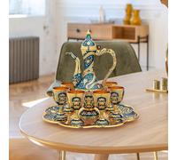 Modello di set di caffettiera turca vintage con 6 tazze di caffè, vassoio,