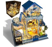 Modello Educativo Kit in miniatura for casa delle bambole fai-da-te, modello di mini villa artigianale fatta a mano con copertura antipolvere e carillon, miglior regalo di Natale for la casa delle bam