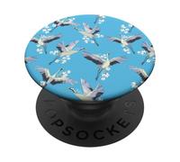Modello estetico giapponese blu gru e fiori PopSockets PopGrip Adesivo
