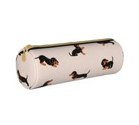 Modello felice del bassotto del fumetto, Astuccio portapenne cilindrico Astuccio portapenne in pelle portatile con astuccio cosmetico con cerniera