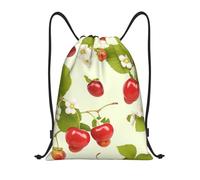 Modello fragola Titolo: Borsone leggero con coulisse - Sacca da palestra pieghevole impermeabile con tracolla regolabile, ideale per sport, yoga, viaggi e scuola, Nero , M