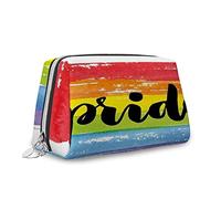 Modello Gay Pride, Organizer per trucchi in pelle, testo Gay Pride su acquerello arcobaleno, borsa, borsa da toeletta, sacchetto per trucco impermeabile, colore arcobaleno, M, Colore arcobaleno_1,