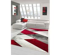Modello Geometrico Astratto Tappeto Moderno Tappeto Soggiorno in Grigio Rosso Größe 160x230 cm