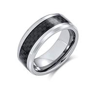 Bling Jewelry Modello Geometrico Grigio Nero Fibra Di Carbonio Intarsio Coppie Titanium Wedding Band Anelli Per Gli Uomini Per Le Donne Comfort Fit 8Mm